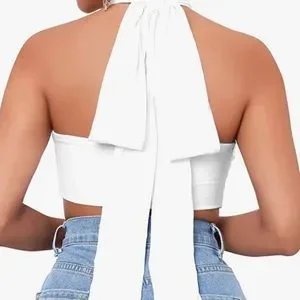 Remidoo Women's Criss Cross Tie Wrap Backless Crop Top - Sleeveless Ruched Tank Shirt